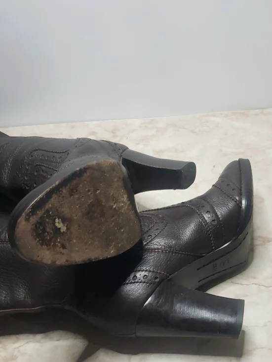 Michael Kors Dark Brown Leather Knee-High Heeled Pull On  Boots Size 6.5 - Picture 5 of 8